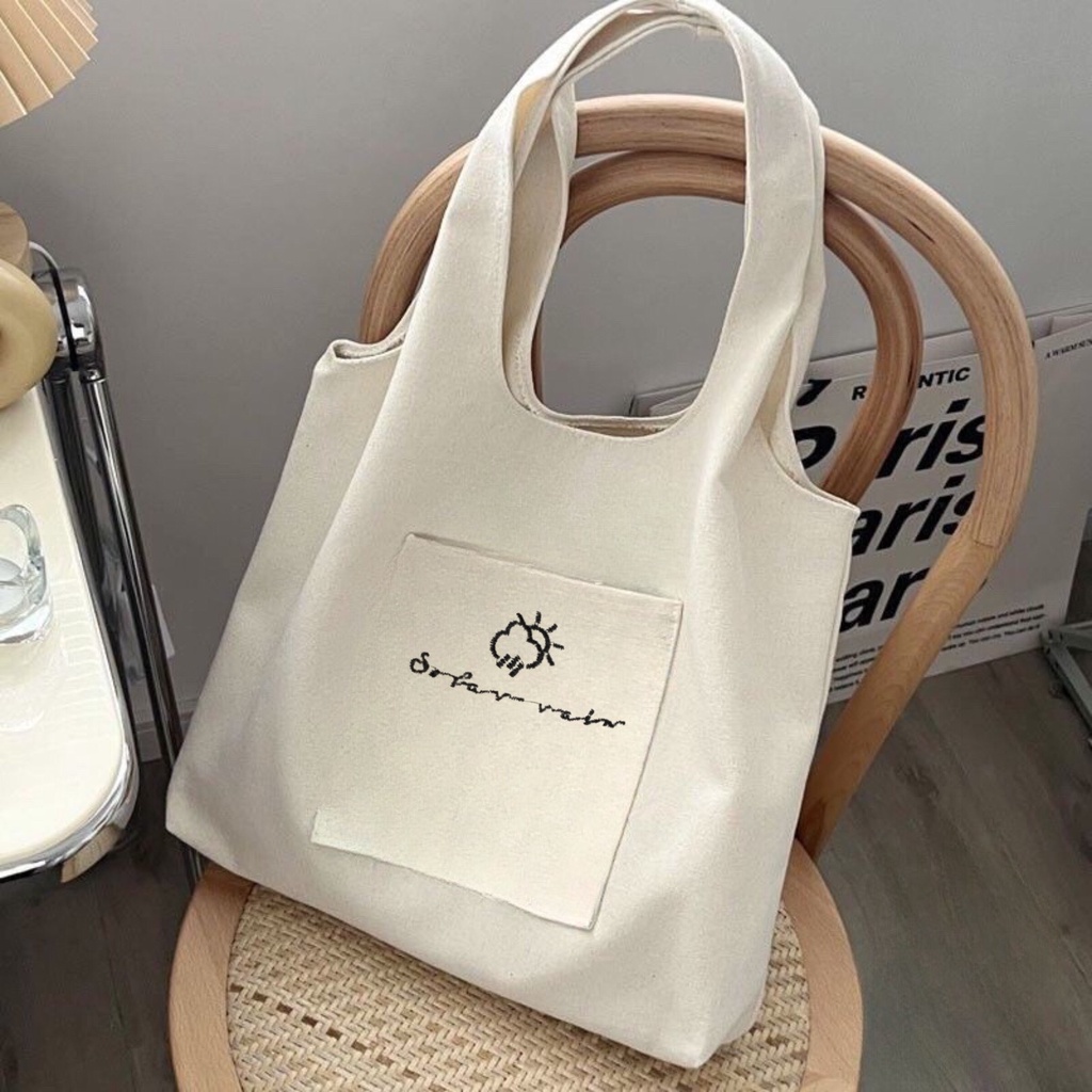 Túi tote HAZIN vải canvas ulzzang unisex họa tiết dễ thương phù hợp đi học đi chơi