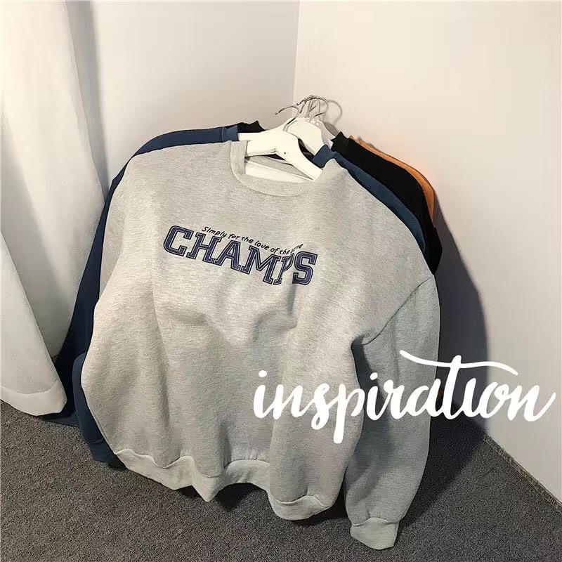 Áo Nỉ Nhung Dài Tay Nam Nữ Cổ Tròn Form Rộng Xu Hướng Thời Trang Hàn Quốc