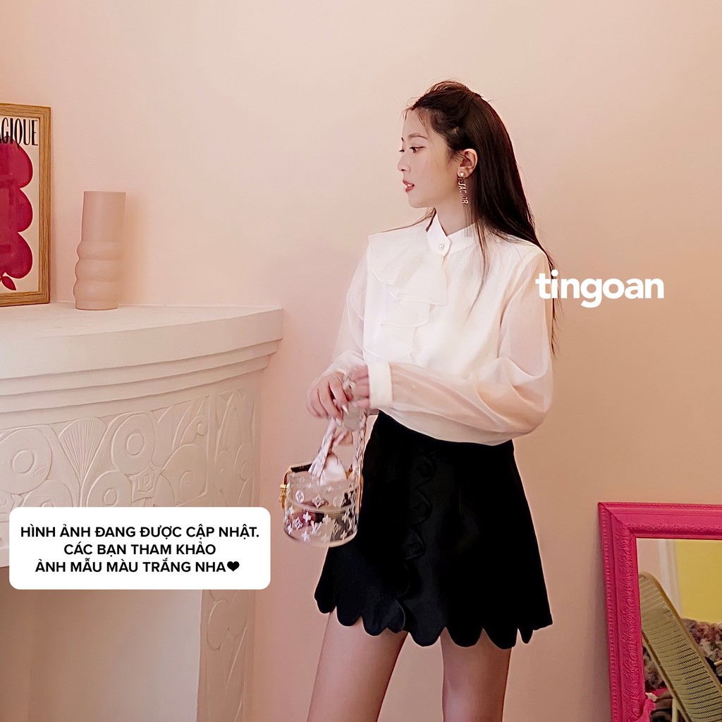 Áo sơ mi cổ tàu bèo lệch 1 bên vải tơ kính đen tingoan CATHERINE BLOUSE/BL