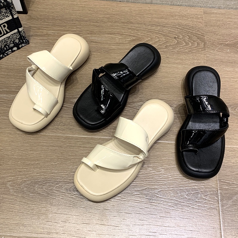 Dép Xỏ Ngón Nữ Đế Bằng Dày Chống Trơn Bánh Mì Mảnh Mũi Tròn Đế Xuồng Mùa Hè Xuân Thu Đi Chơi Biển Làm Cao Cấp