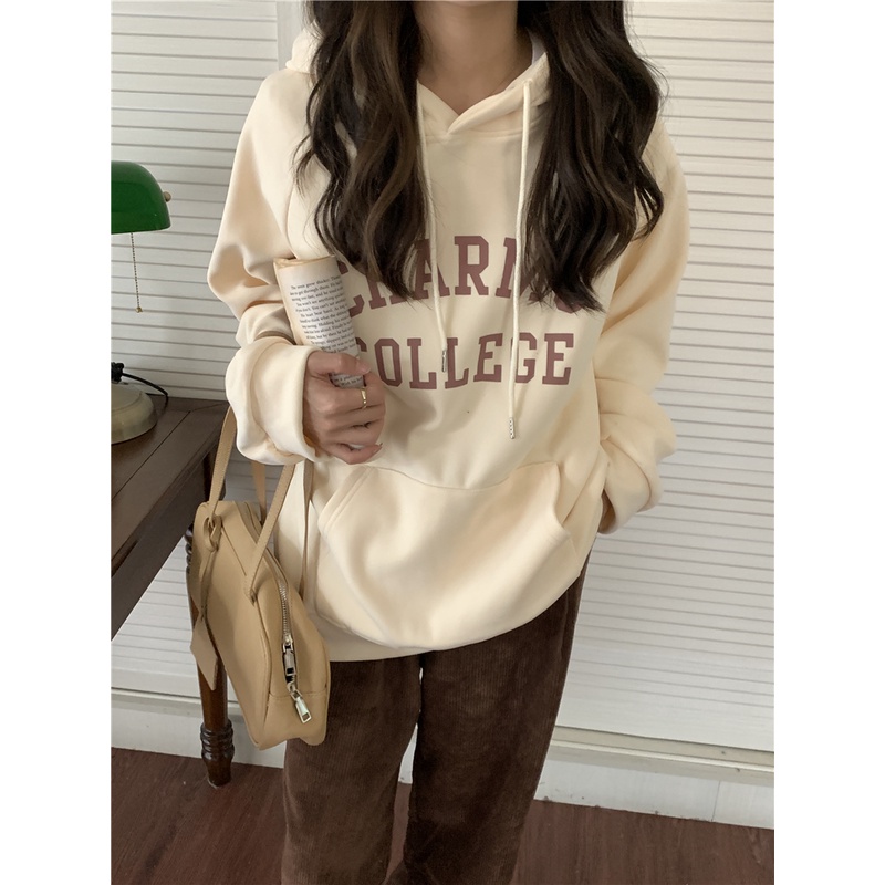 Áo Hoodie Mỏng Tay Dài Dáng Rộng In Chữ Màu Hồng Thời Trang Hàn Quốc Mới