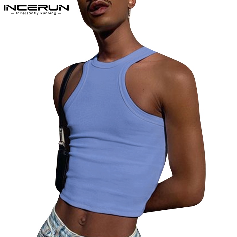 Áo thun INCERUN không tay màu trơn 3 màu tùy chọn thoải mái cho nam