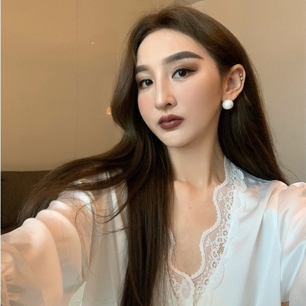 Bộ mặc nhà lụa cổ V neck tiểu thư , thiết kế tối giản tinh tế