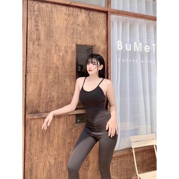 Bộ tập gym và yoga jumpsuit chữ x sẵn mút BVND03