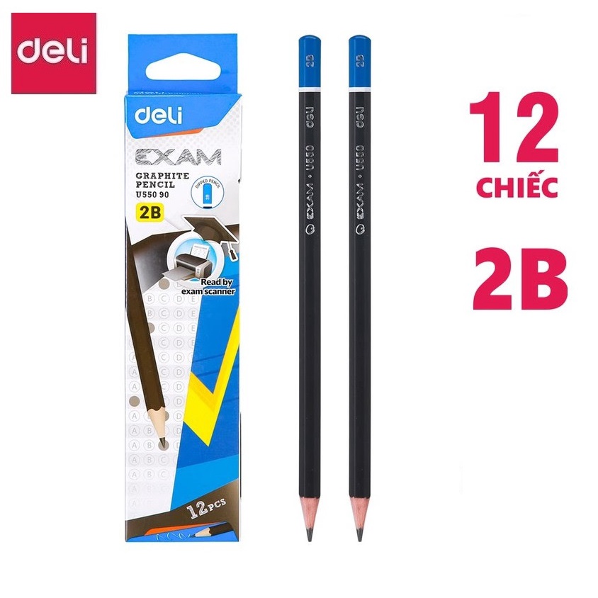 Hộp 12 cây bút chì 2B Deli 58198 / 55090 / 55300 - Bút chì nhiều màu - chì định vị