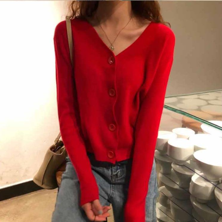 Áo khoác cardigan tay dài cổ chữ V dáng rộng phong cách Hàn Quốc thời trang thu đông cho nữ