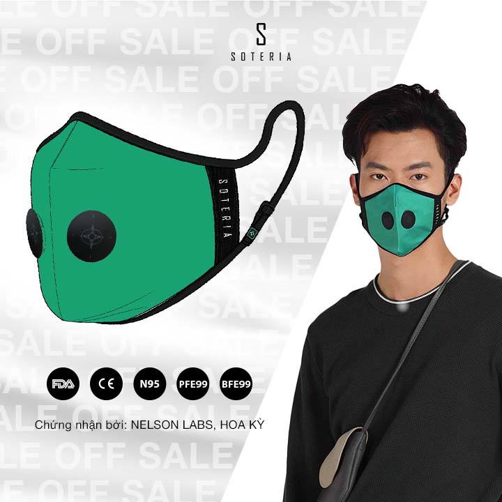 Khẩu trang tiêu chuẩn Quốc Tế SOTERIA Mint ST233 - Bộ lọc N95 BFE PFE 99 lọc đến 99% bụi mịn 0.1 micro- Size S,M,L
