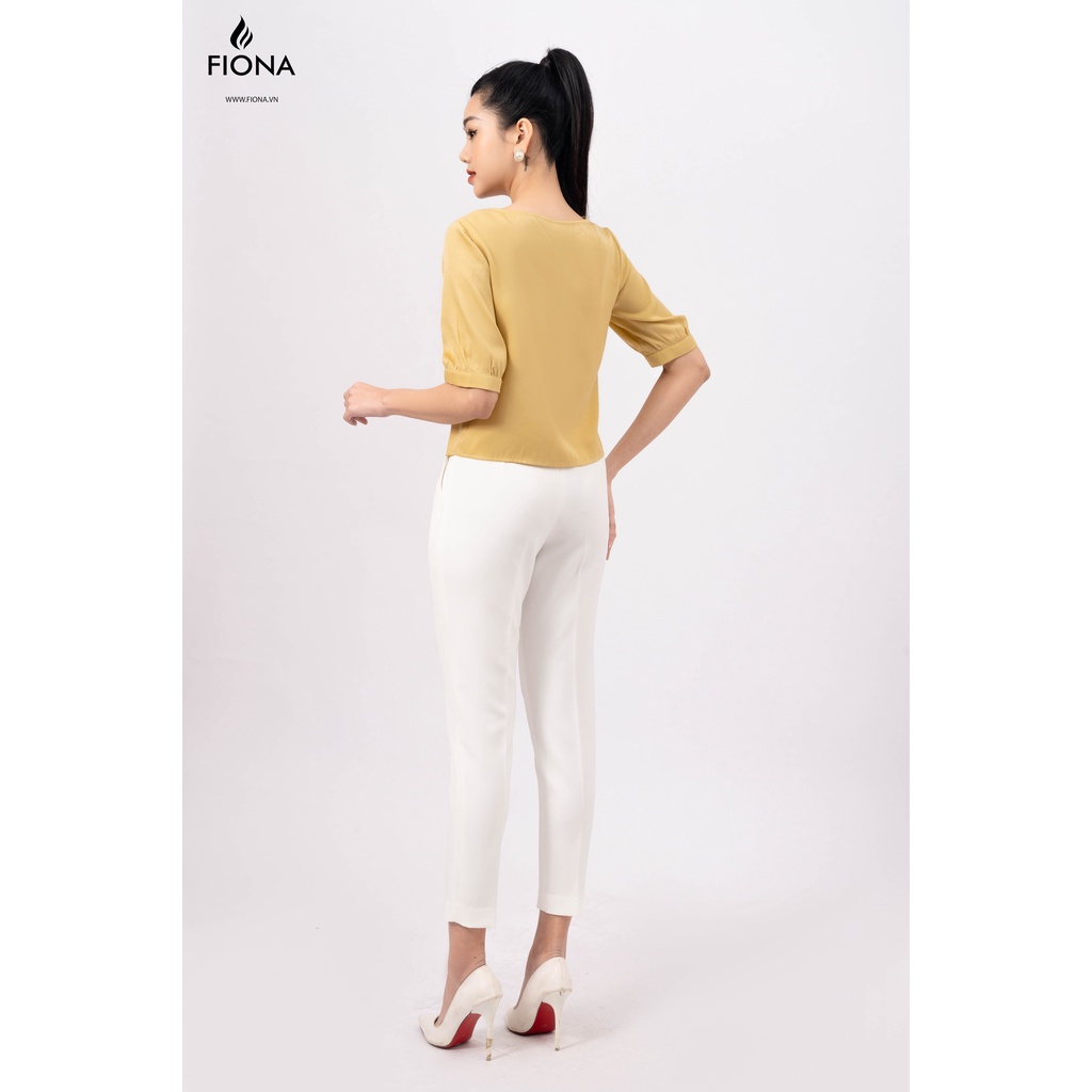 Áo sơ mi nữ tay lỡ Fiona thêu hoa, cúc hạt trai F550672