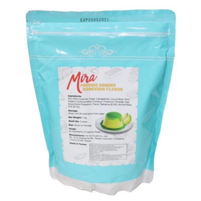 Bột Pudding vị trứng/ khoai môn/ sô cô la/ dưa lưới/ dâu Đài Loan hiệu Mira 1kg