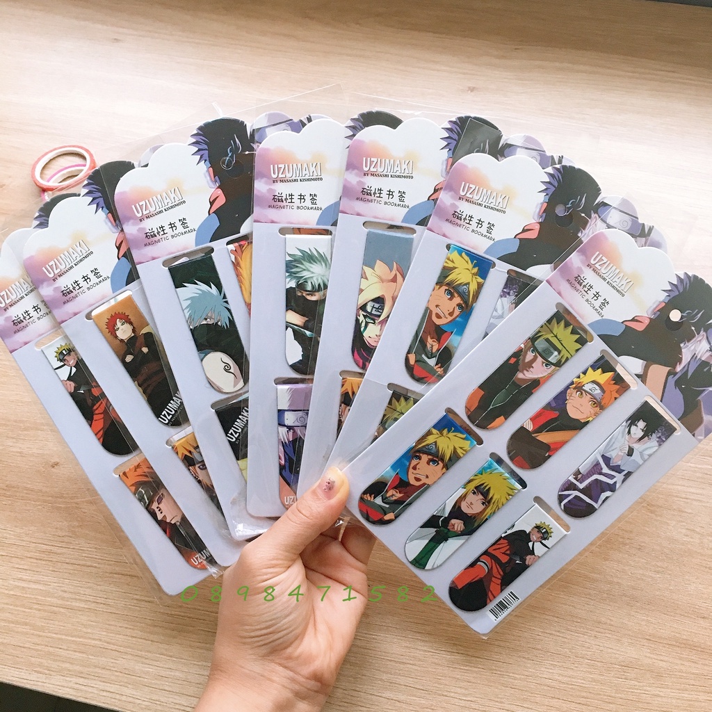 Z0645 (nhiều Mẫu) Set 6 Tấm Bookmark Nam Châm Naruto Ánh Kim Lấp Lánh Bukao