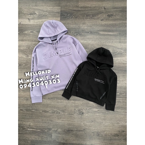 Áo nỉ dáng hoodie chữ dập nổi cho bé