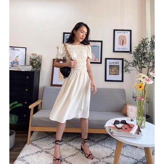 Đầm kem thun đoan nhún EDINI