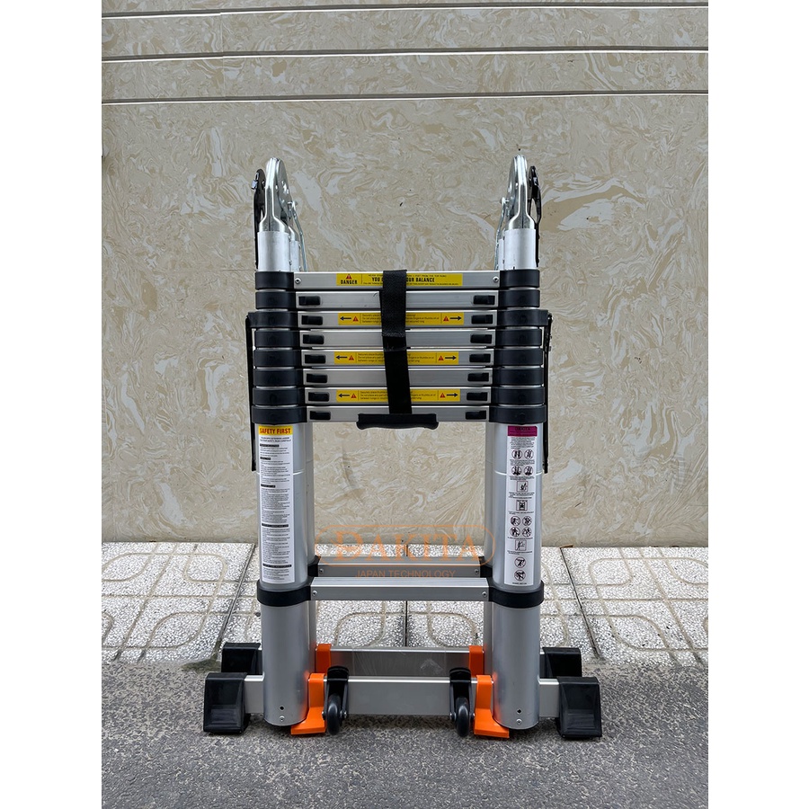 Thang rút đôi Nhật Bản Chữ A cao 2.8m duỗi 5.6m DAKITA DKT-256, Nhôm Cao Cấp, Siêu Chắc, Siêu Bền, Bảo Hành 2 Năm