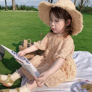 Đầm xoè voan hoa nhí tay phồng vintage cho bé gái dễ thương