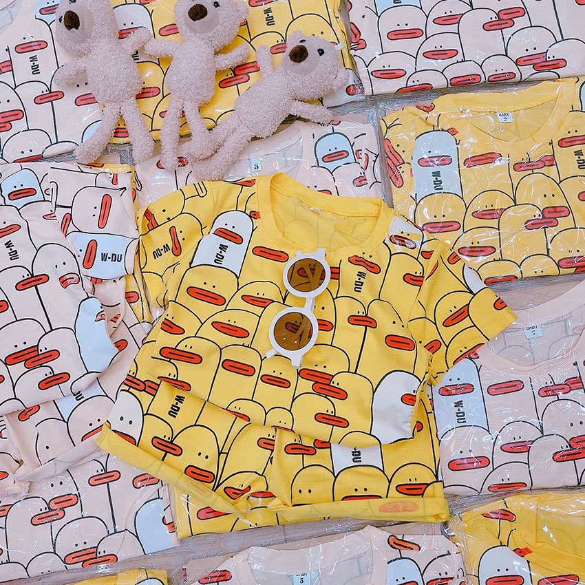 Bộ Quần Áo Trẻ Em Cộc Tay In Hình Vịt W-DU Siêu Dễ Thương Vải Cotton Cho Bé Từ 8-20kg Mã CT37