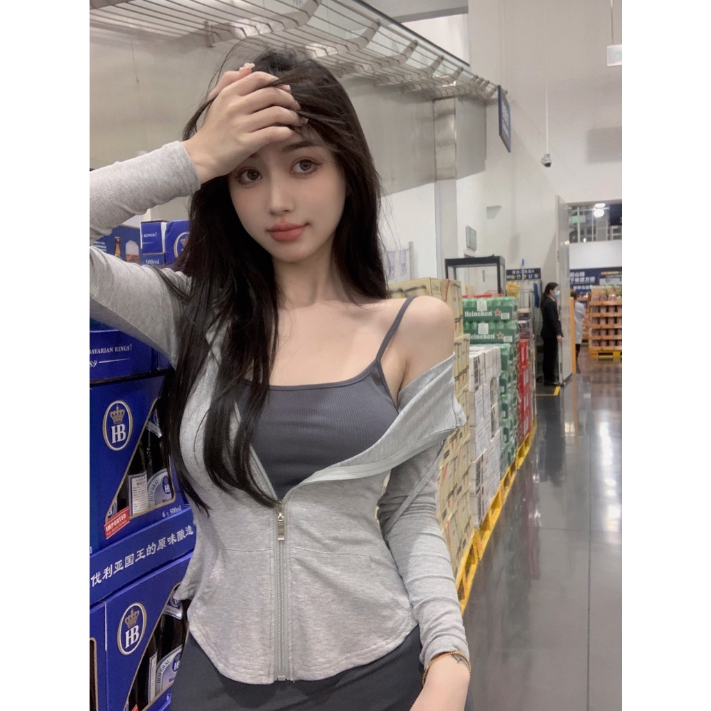 Đầm Ôm Hai Dây Màu Đen + Áo Khoác Thời Trang Mùa Hè Cho Nữ