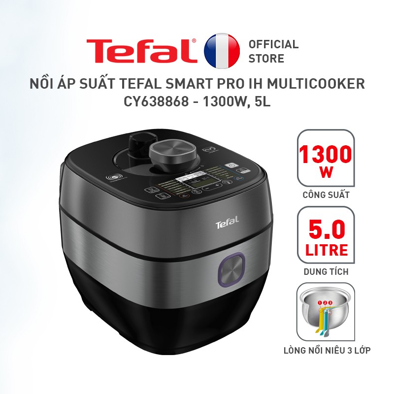 [Mã ELTEFALWL5 giảm 10% đơn 500K] Nồi áp suất Tefal Smart Pro IH Multicooker CY638868 - 1300W, 5L