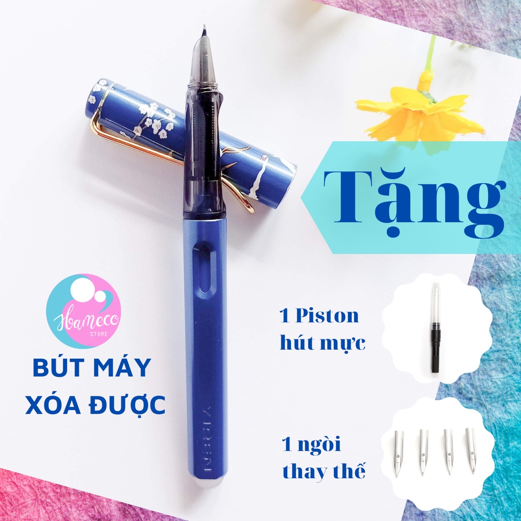 Bút máy học sinh xóa được, ngòi kín êm trơn chống dây mực họa tiết dễ thương -Hameco Store