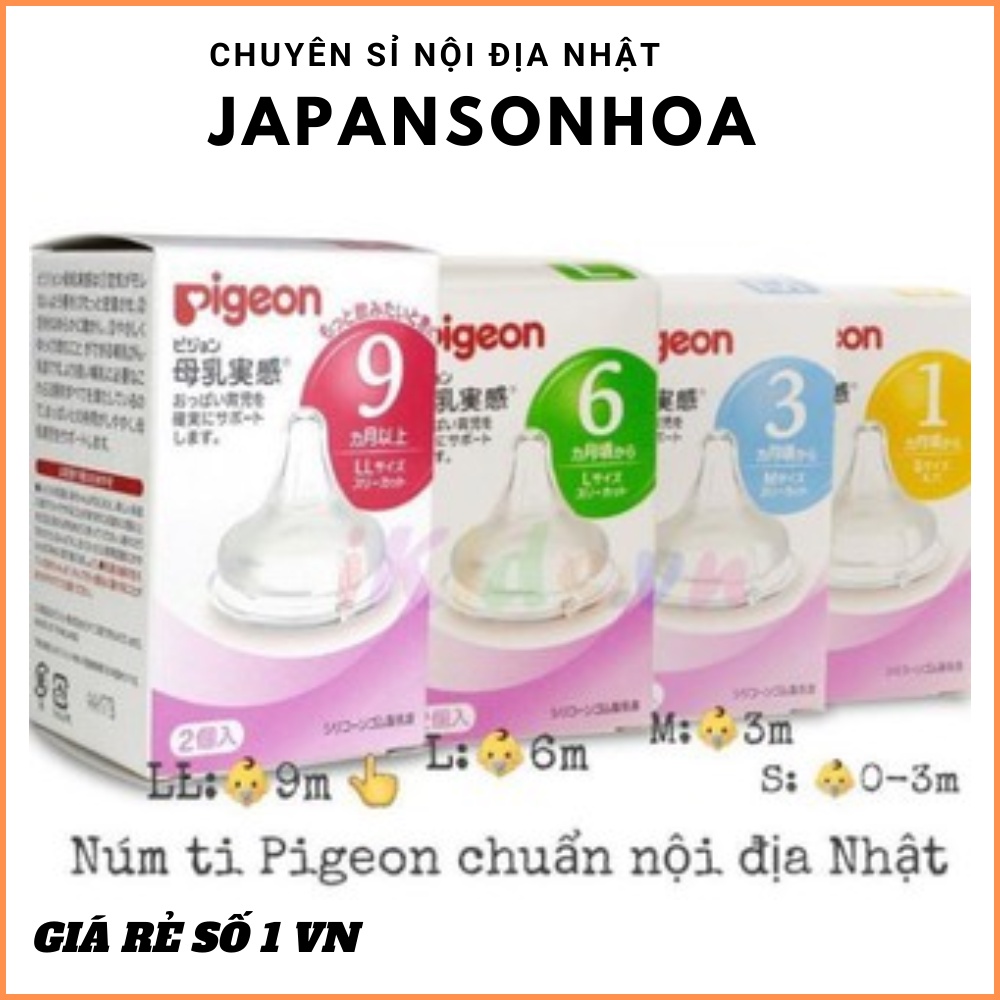 NÚM TI BÌNH SỮA CỔ RỘNG PIGEON (2 CÁI/HỘP)CHÍNH HÃNG Giúp bé bú dễ dàng hơn