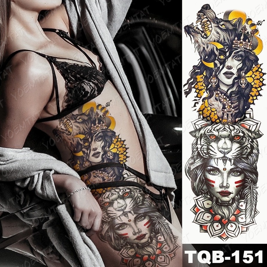 Hình Xăm Dán Tạm Thời Geisha Phong Cách Nhật Bản Chống Thấm Nước Cho Cánh Tay/ Chân/ Eo/ Cơ Thể Cho Nam Và Nữ