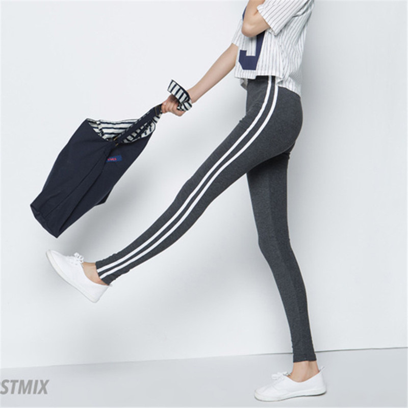 Quần legging thể thao eo cao co giãn viền sọc trắng đen xám xanh Navy thời trang mùa hè cho nữ