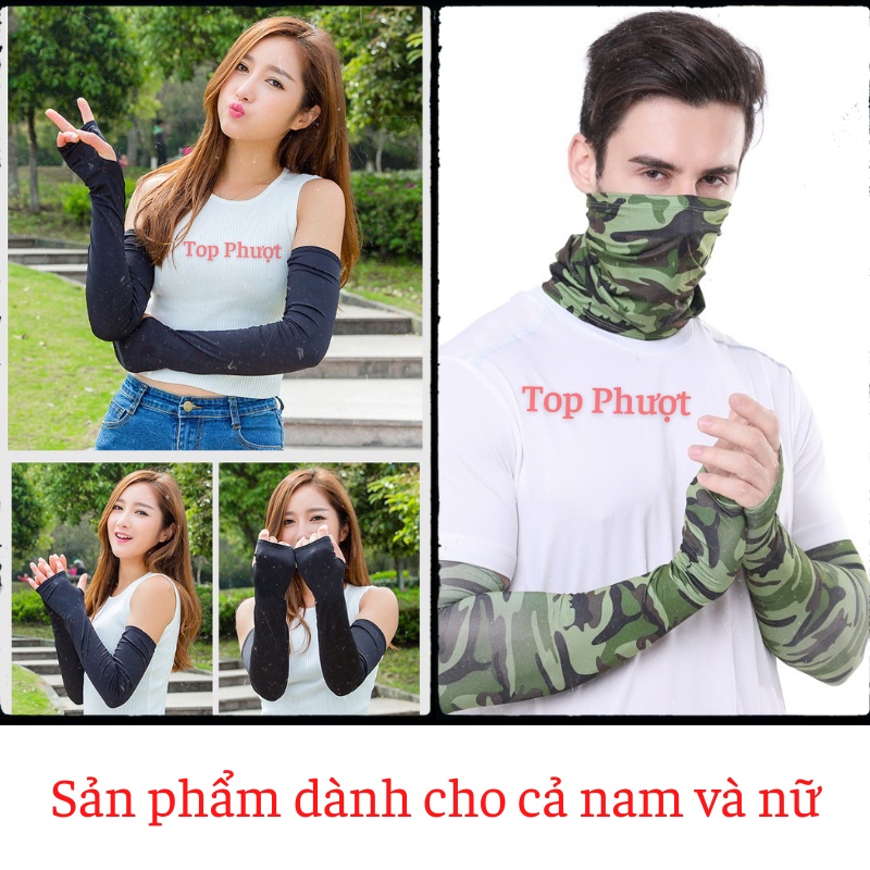 Găng Tay Dài Chống Nắng Nam Nữ Hicool Xỏ Hở Ngón Chống Tia UV Mùa Hè Có Vân Chống Trượt
