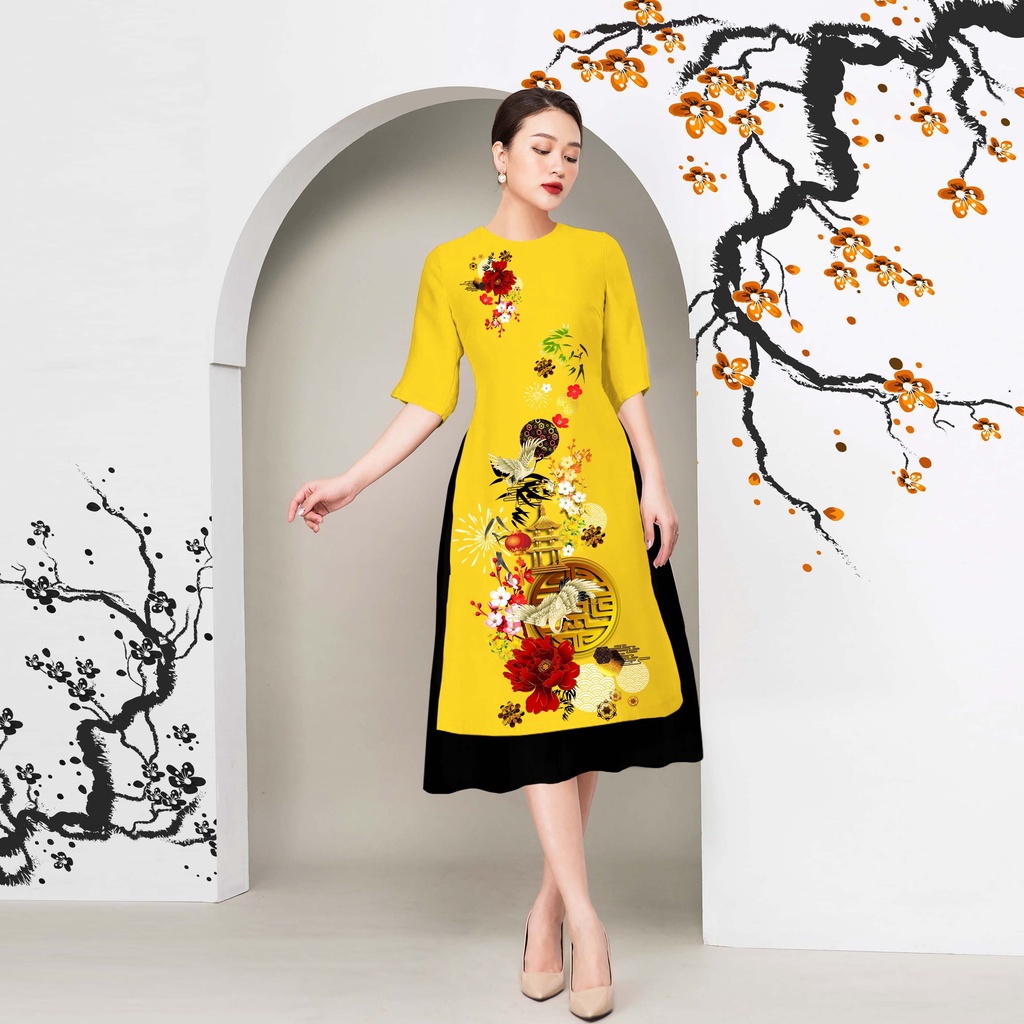 Áo dài cách tân in 3D hình hạt sang trọng AD07- Lady Fashion