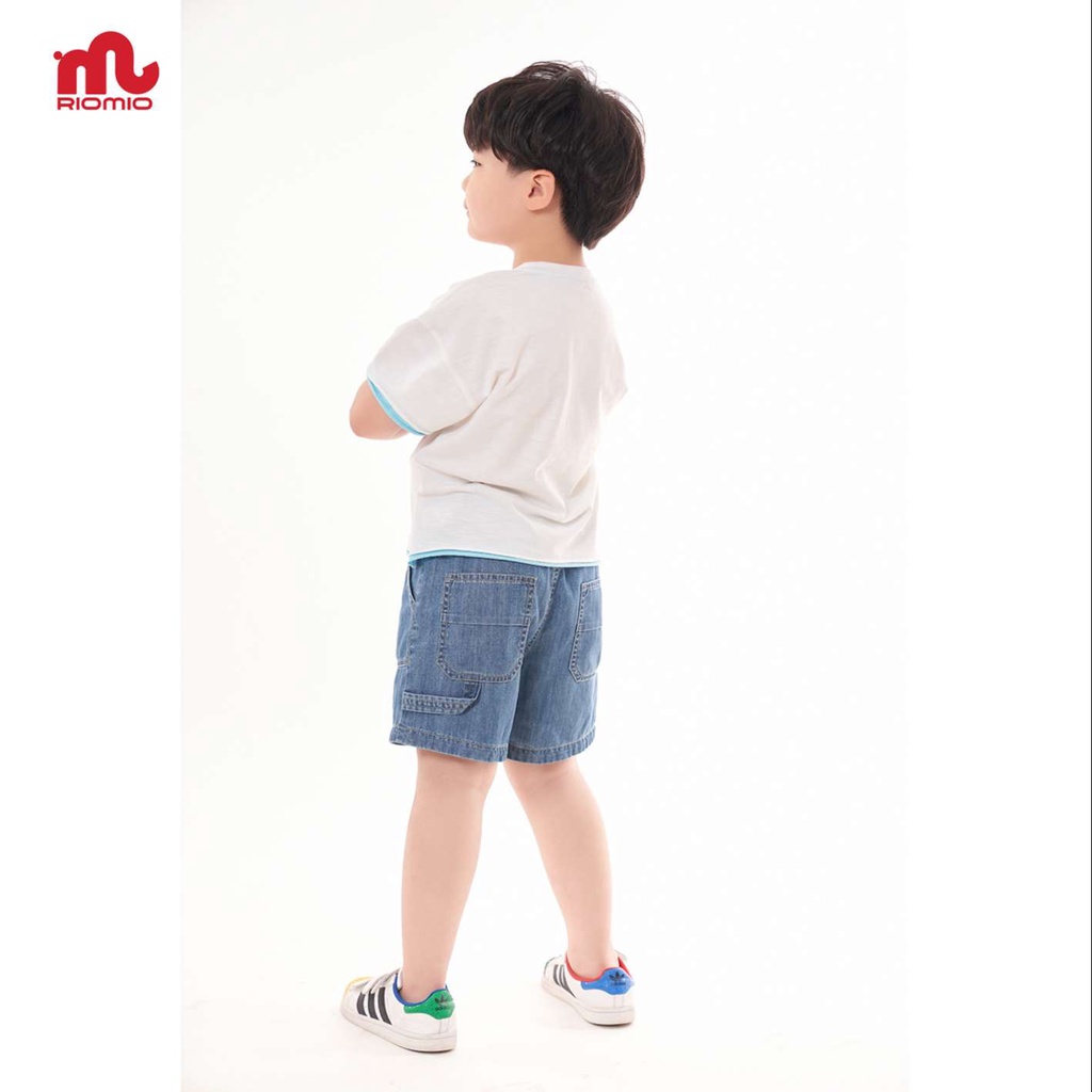 Quần đùi jean bé trai Riomio quần short bò form rộng cạp chun chất jean mềm không phai màu size đại 16 đến 42kg RM221
