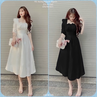 50=>90kg bigsize đầm dự tiệc cổ xếp vuông