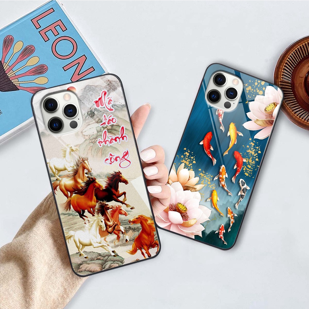 Ốp lưng KÍNH  IP 12 PRO/ 12 PRO MAX / 13 PRO/ 13 PRO MAX / 14 PRO/ 14 PRO  MAX in hình 3D TÀI LỘC-TÂM AN -MÃ ĐÁO
