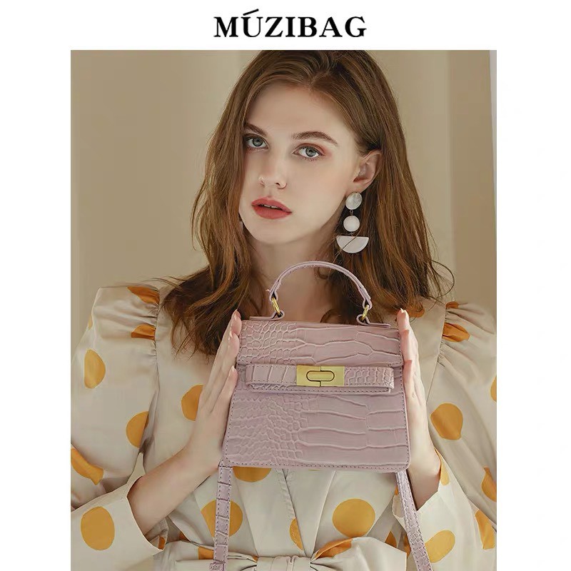 Túi xách Muzi kiểu sáng cổ điển vân cá sấu sang chảnh