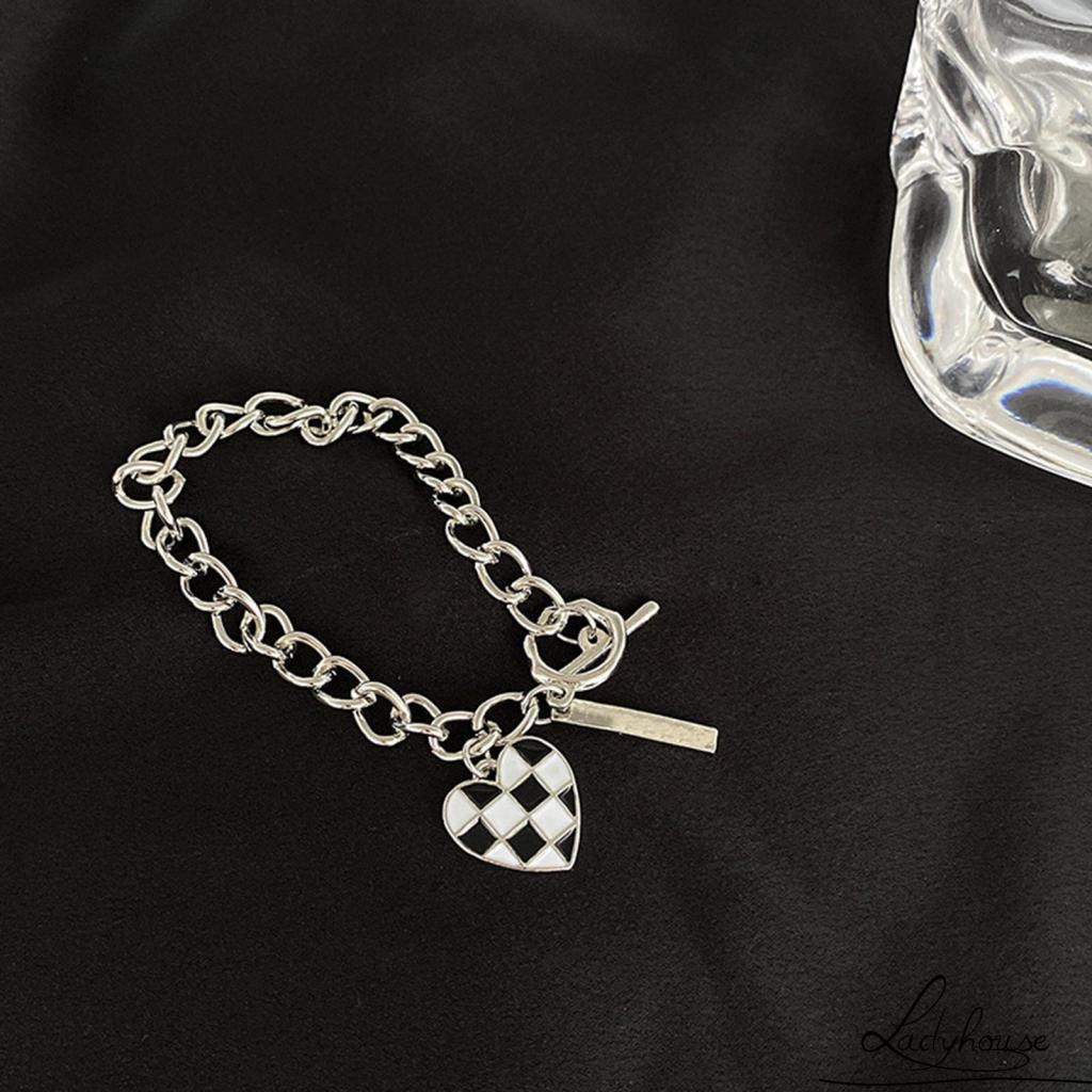 Vòng đeo tay chuỗi xích thiết kế mặt trái tim họa tiết kẻ sọc ca rô dành cho nữ mẹ bạn gái con gái