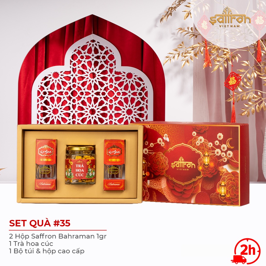 Set quà tặng 8/3 thương hiệu Saffron Việt Nam nhụy Hoa Nghệ Tây SAFFRON BAHRAMAN 1Gr x2 hộp kèm quà tặng