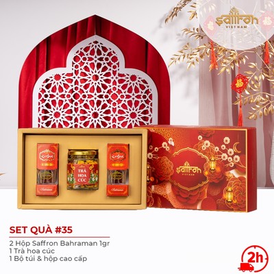 Set quà tặng trung thu Saffron Việt Nam gồm Nhụy Hoa Nghệ Tây và Trà hoa cúc