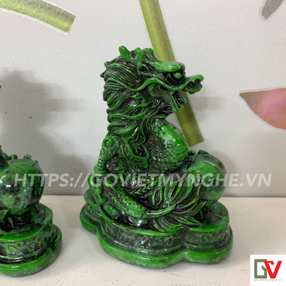 Tượng đá trang trí thanh long phong thủy - Tượng rồng đá xanh lục bích - Size nhỏ để bàn - Chiều cao 11cm