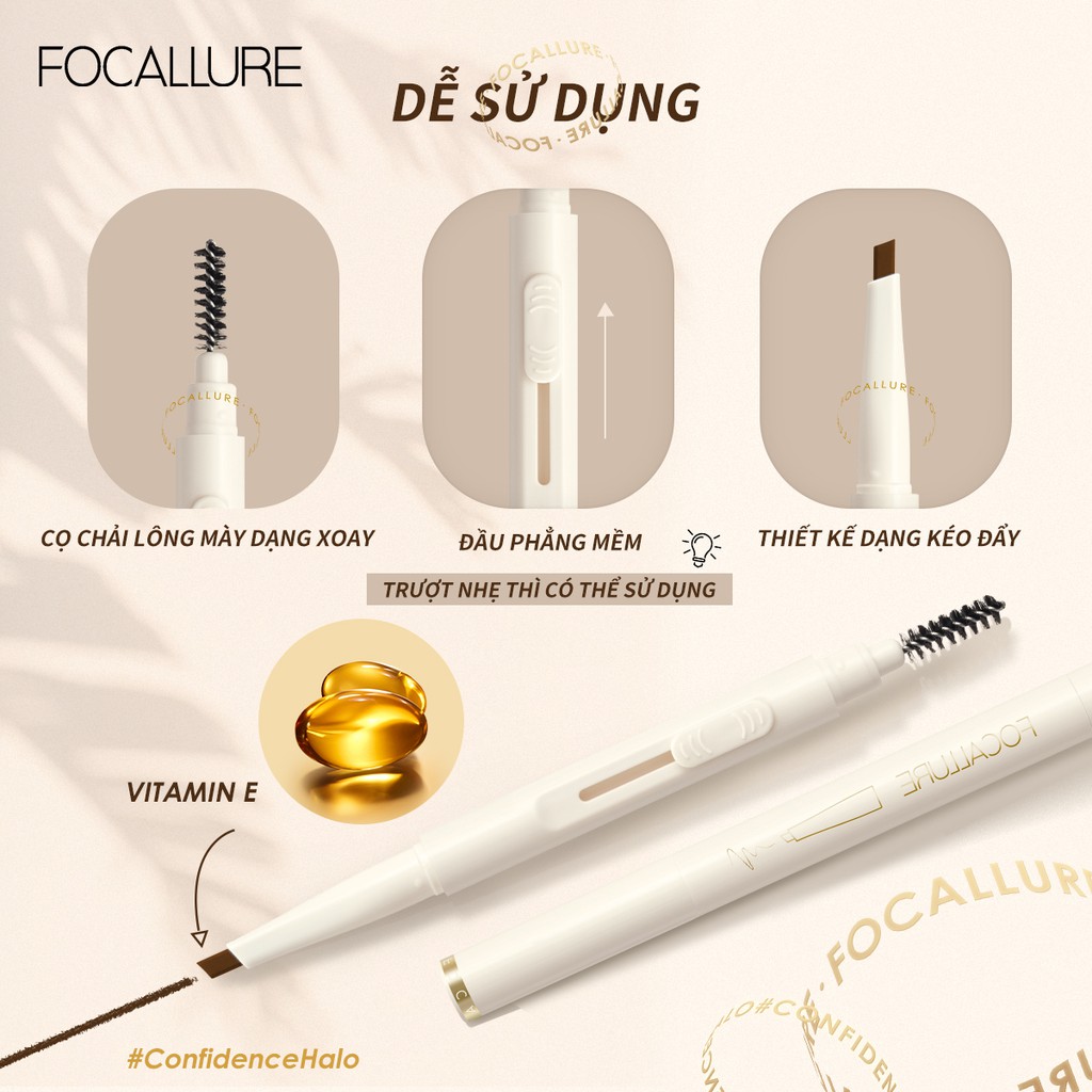 Bút chì kẻ lông mày Focallure Confidencehalo mềm mượt lâu trôi lên đến 12 giờ
