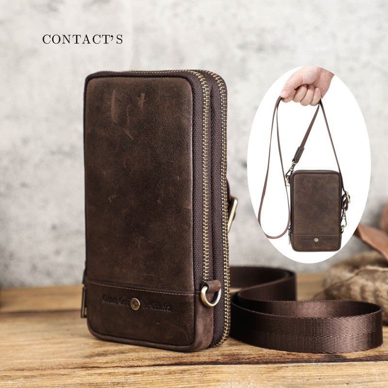 Túi đeo chéo CONTACT’S MB179 mini làm bằng da bò 100% thời trang Hàn Quốc cao cấp dành cho nam nữ