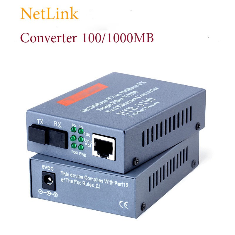 Cặp 2 Converter quang Bộ chuyển đổi quang điện NetLink HTB 3100 AB 100mb /HTB-GS-03 1000mb ( 1gb ) kèm nguồn - Hàng mới