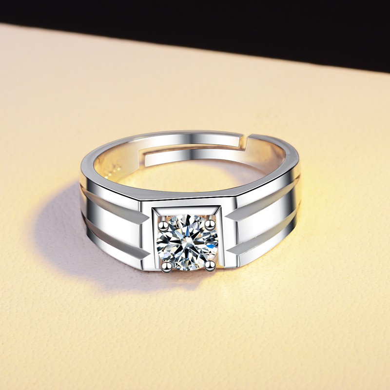 Nhẫn vàng trắng đơn giản cho nam và nữ Nhẫn đính hôn cặp đôi kim cương lấp lánh