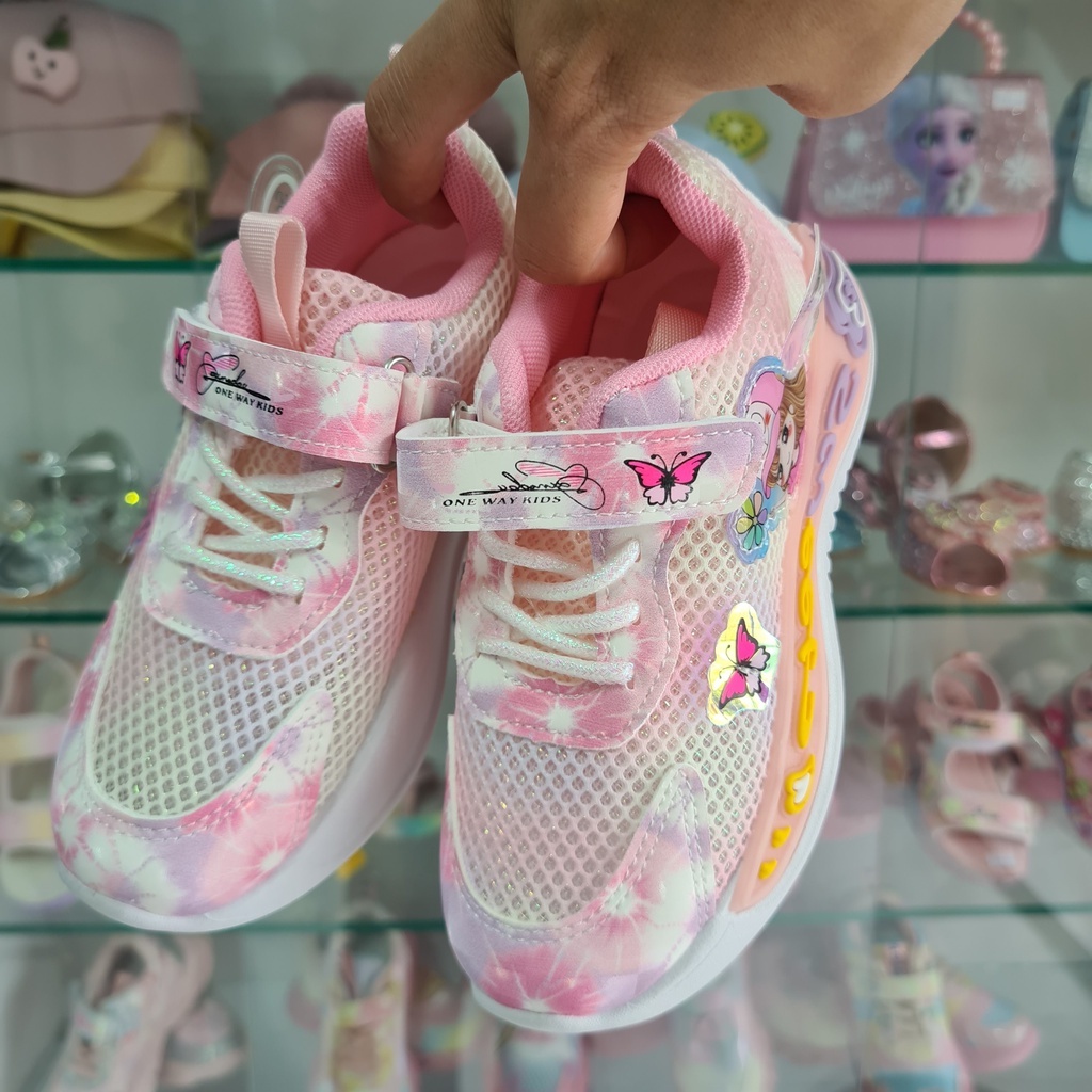 Giày thể thao bé gái đi học, giày bé gái hình công chúa lưới thông thoáng chân, đế siêu nhẹ và êm