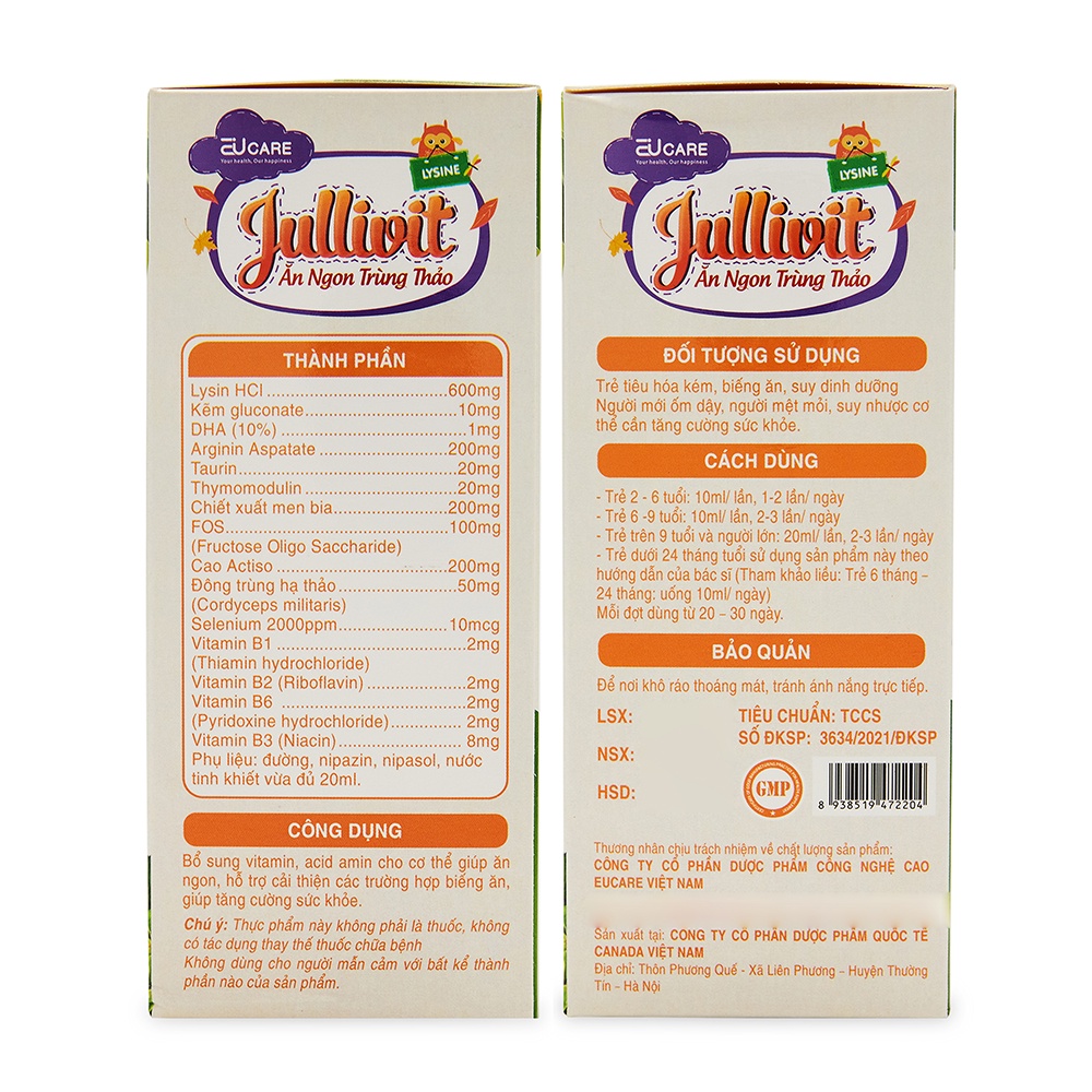 Siro Jullivit giúp bé ăn ngon bổ sung DHA, Vitamin và khoáng chất - 20 ống [Jullivit Ăn Ngon Trùng thảo]