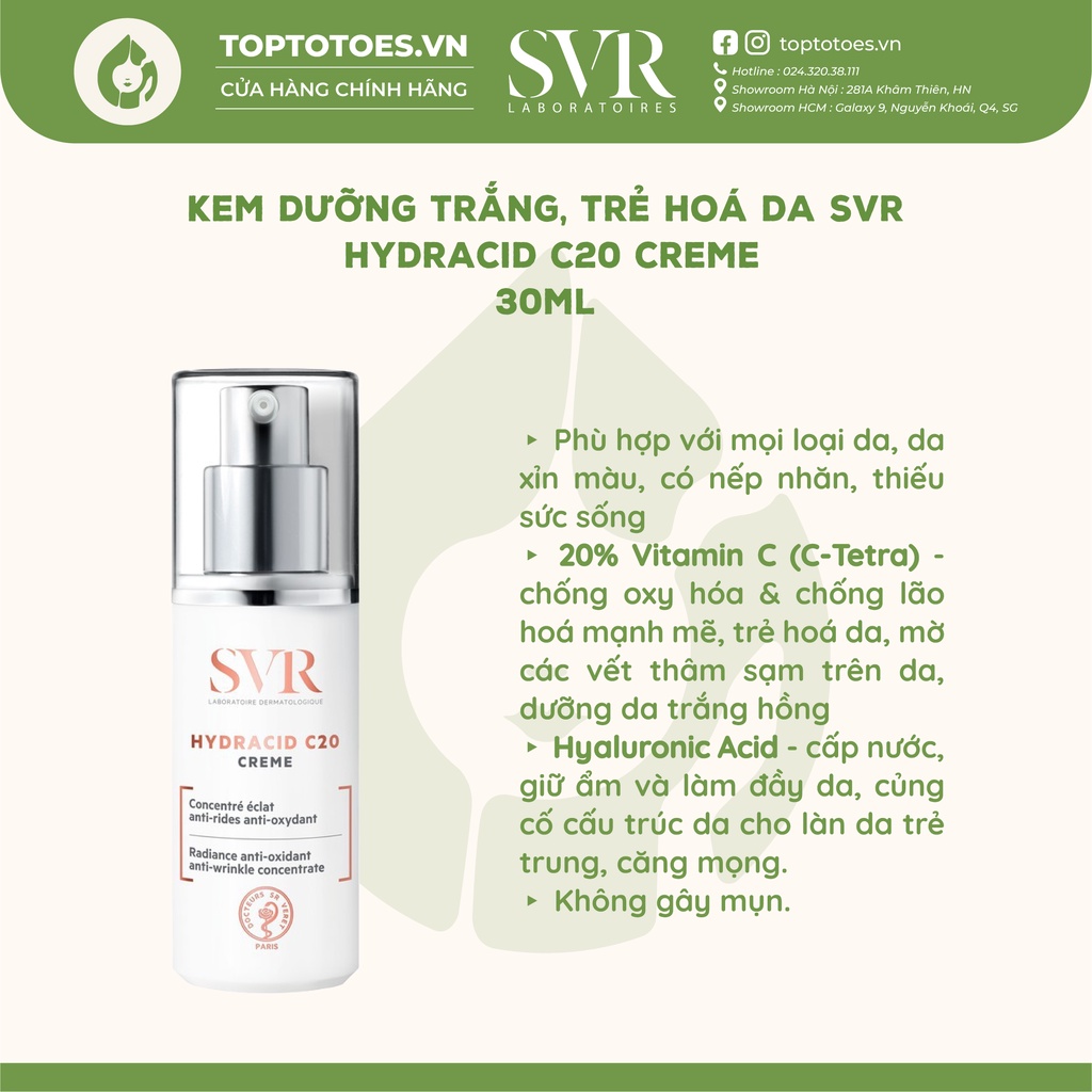 Kem dưỡng trắng, trẻ hoá da SVR Hydracid C20 Creme 30ml