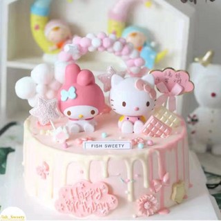 Phụ kiện bánh sinh nhật bánh kem - SET 3 MÈO HELLO KITTY nhựa trang trí bánh