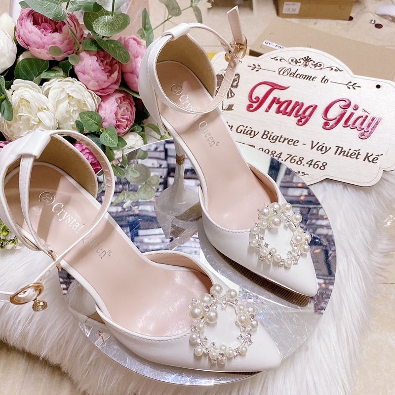 GIÀY CƯỚI THIẾT KẾ NGỌC KẸP TRÒN CAO CẤP CÓ QUAI