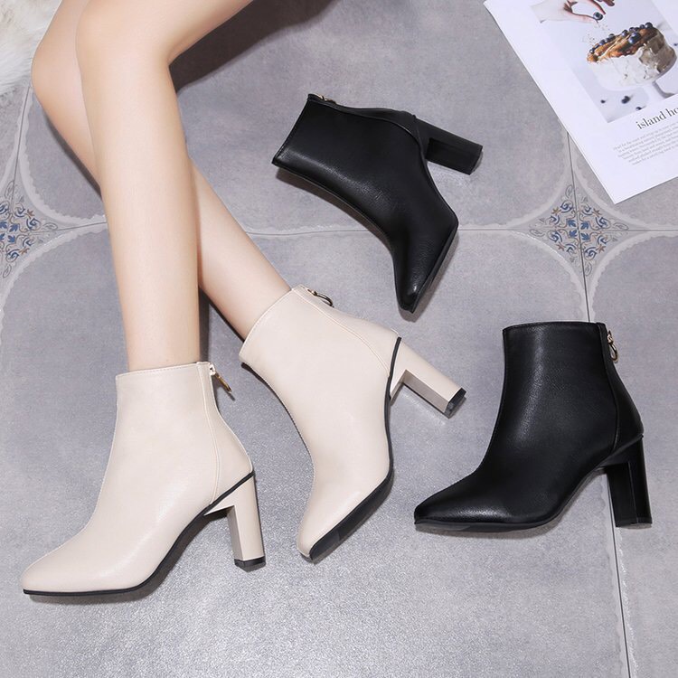 [ QUÀ TẶNG KÈM THEO DEAL SỐC ] Giày bốt nữ Cổ Cao boots 7phân Da Mịn Khóa Sau B01