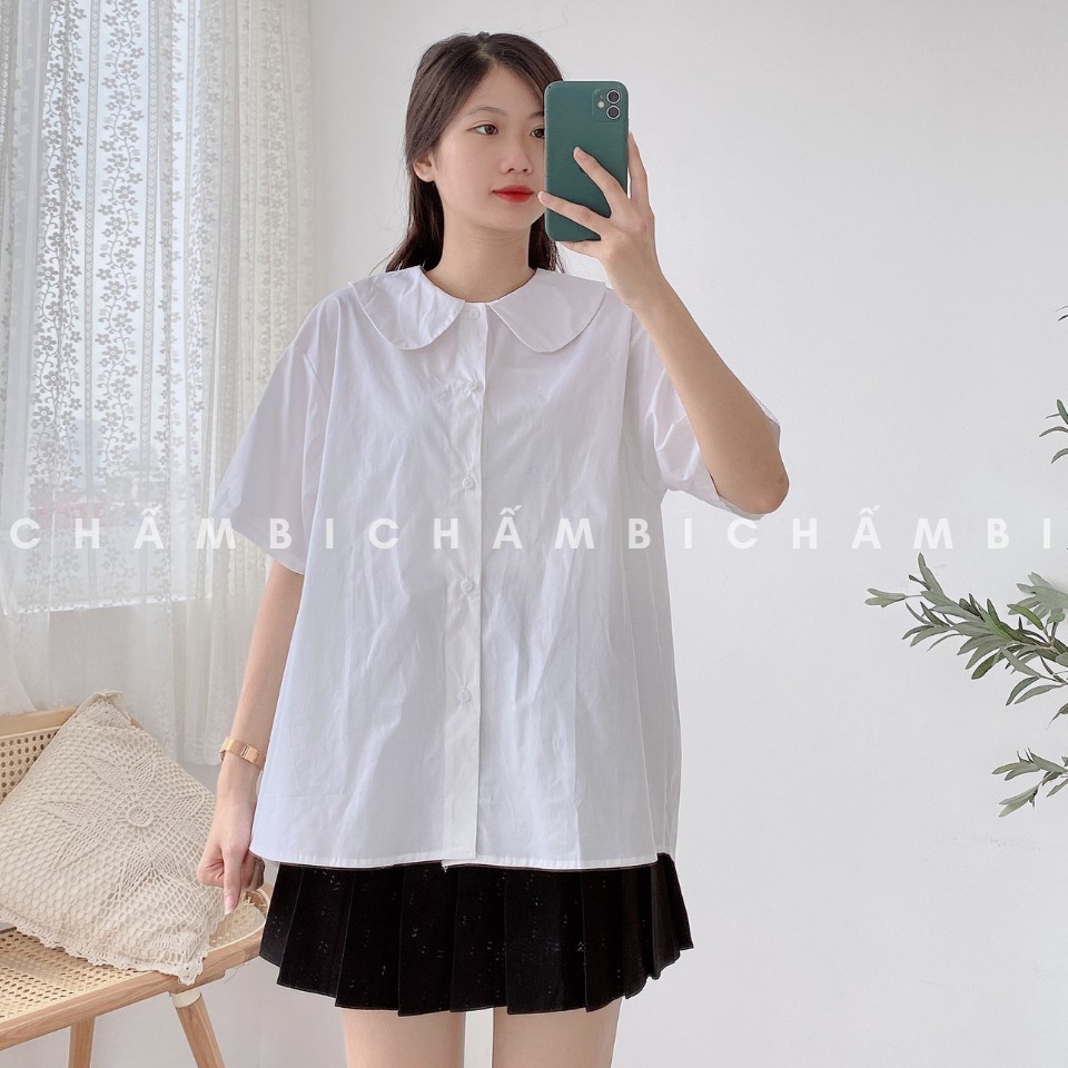 Áo kiểu hàn quốc A.217, áo kiểu cổ sen nhỏ dáng babydoll trơn hai màu ngọt ngào