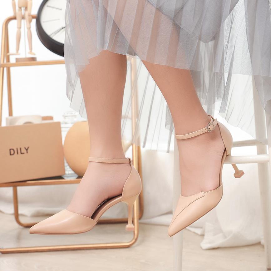 Giày Cao Gót DILY Mũi Nhọn Phối Dây Quai Mảnh Cao 7cm_AA0197 $$