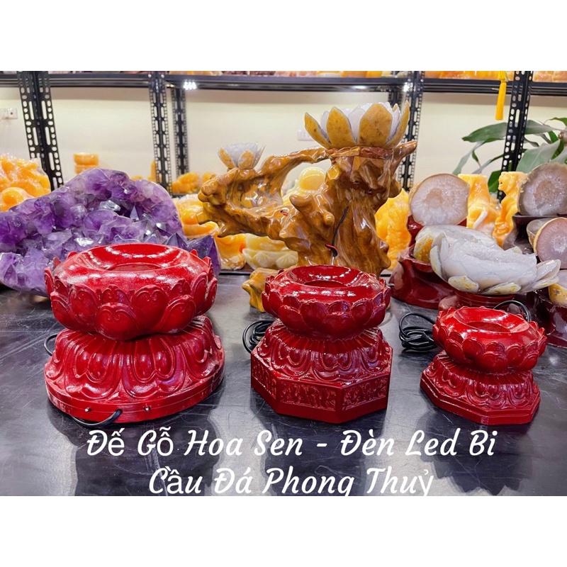 Đế Gỗ Đèn Led - Hoa Sen Bi Cầu Phong Thuỷ
