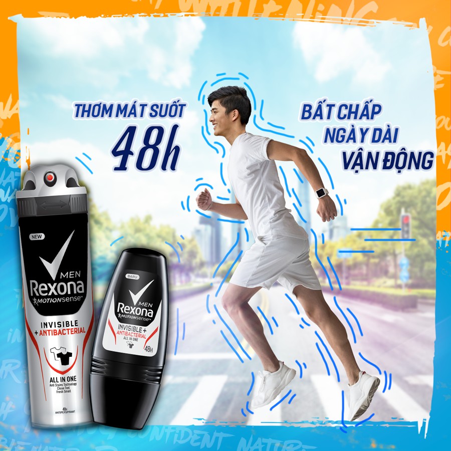 Lăn ngăn mùi Rexona Men Invisible + Antibacterial 50ml