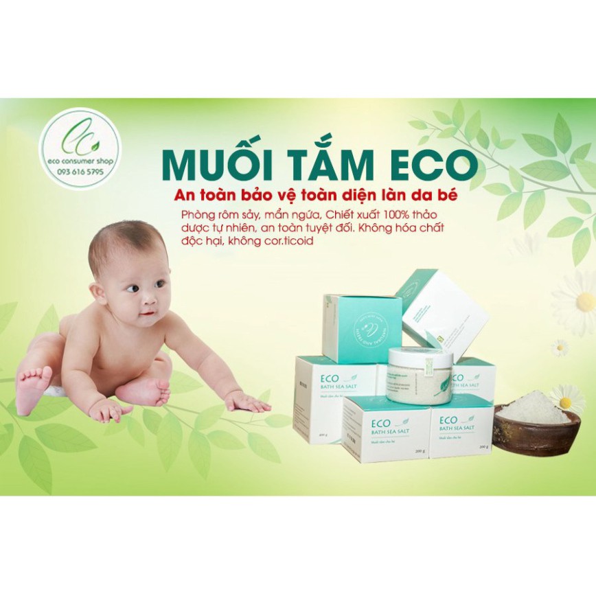 Muối Tắm Sinh Dược ECo-Nguyên liệu sạch lành, An Tâm Tắm Bé - lọ 200g- LÀM SẠCH, KHÁNG KHUẨN DA, GIẢM MẨN NGỨA, RÔM SẢY